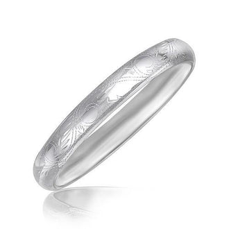 Sterling Silver Rhodium Plated Baroque Motif Slim Bangle, size 7.5''