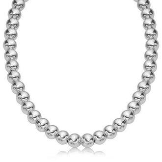 Sterling Silver Polished Bead Necklace with Rhodium Plating (10mm), size 18''