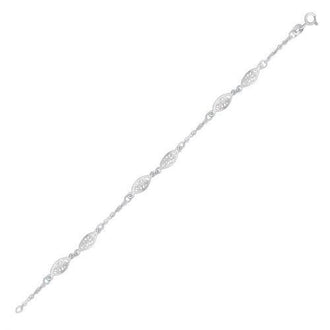 14k White Gold Filigree Marquise Stationed Anklet, size 10''