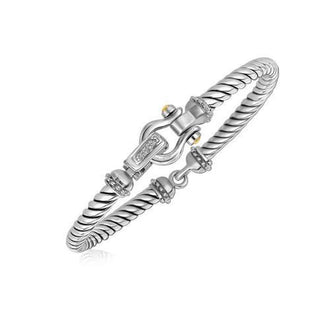 Sterling Silver Diamond Embellished Italian Cable Style Bracelet  (.02 cttw)