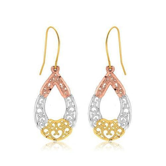 Tri-Color Open Drop Earrings in 10k Gold