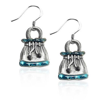 Drawstring Purse Charm Earrings in Silver