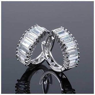 Shiny Baguettes Hoop Earrings in Baguette stones in White Gold