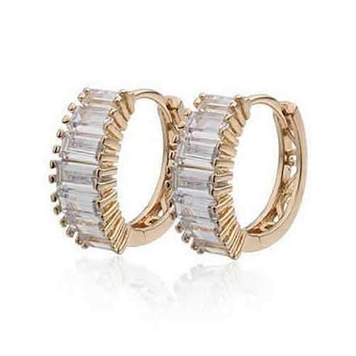 Shiny Baguettes Hoop Earrings in Baguette stones in White Gold