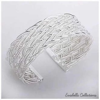 Sleek Silver Cuff Bracelet in Italian Design by Evabella Collections