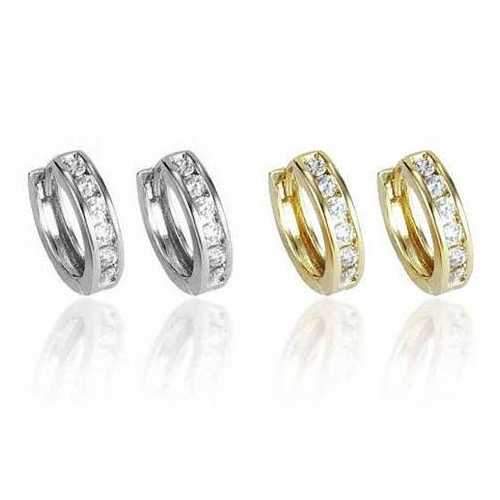 Sweet Hoops Earrings, Reversible with 12 CZ Diamonds in Real Gold Plated, 18 mm diameter