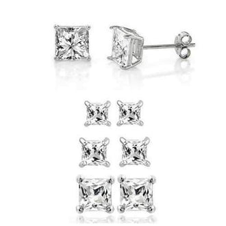 Princess Cut CZ in Sterling Silver Stud Earrings