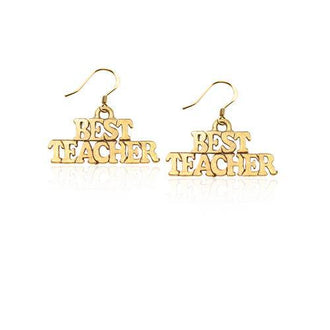 Best Teacher Charm Earrings in Gold