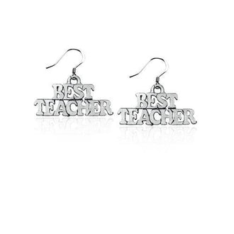 Best Teacher Charm Earrings in Silver