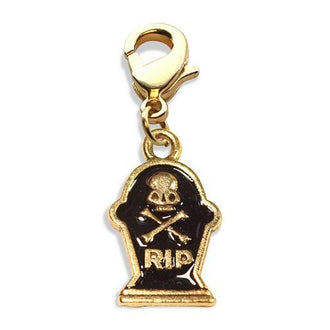 Tombstone with Skull Charm Dangle in Gold