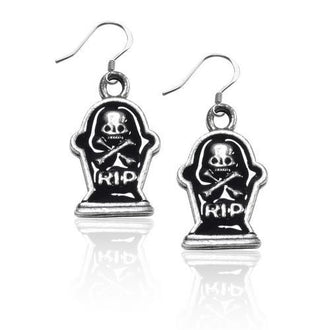Tombstone with Skull Charm Earrings in Silver