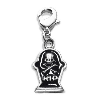 Tombstone with Skull Charm Dangle in Silver