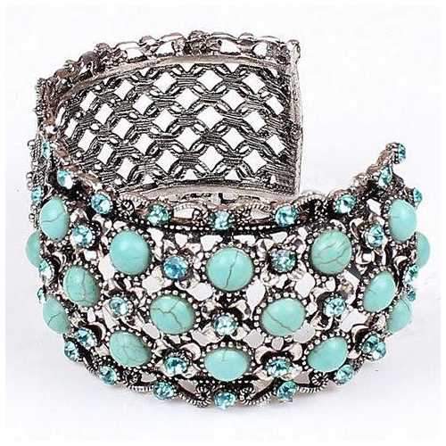 Timeless Turquoise and Crystal Bangle Bracelet in Vintage Style