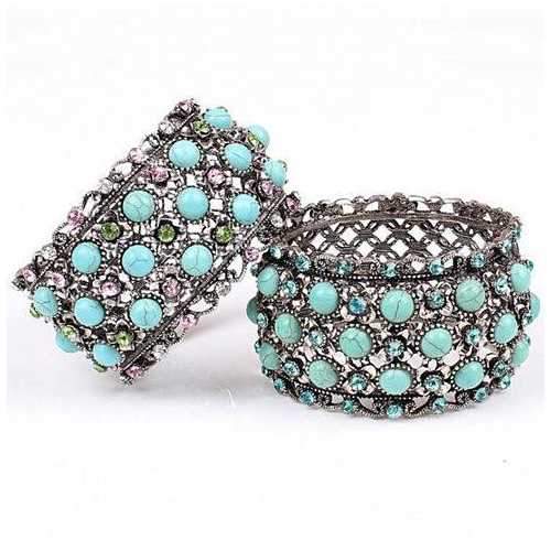 Timeless Turquoise and Crystal Bangle Bracelet in Vintage Style