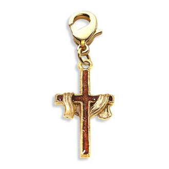 Cross with Shroud Charm Dangle in Gold