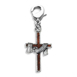 Cross with Shroud Charm Dangle in Silver