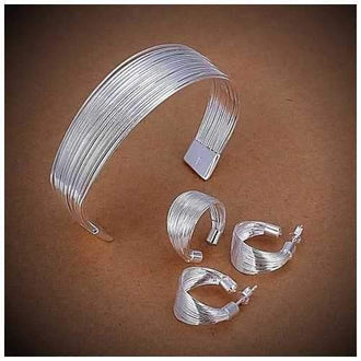 Simplicity Silver Cuff Italian Design Bracelet, Ring and Earrings set