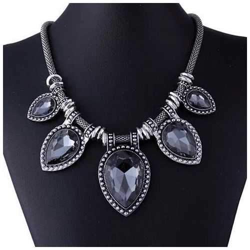 BeYOUtiful Crystal And Antique Silver Style Statement Necklace