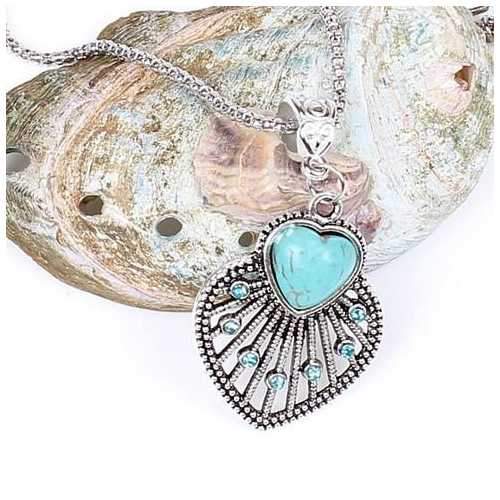 Peacock Heart Turquoise Token Of Love Pendant And Antique silver style Necklace