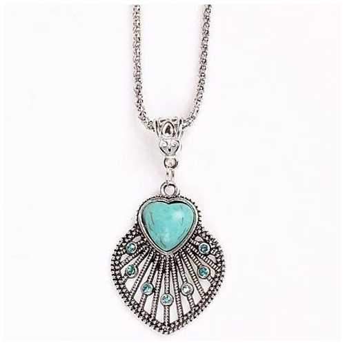 Peacock Heart Turquoise Token Of Love Pendant And Antique silver style Necklace