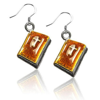 Holy Bible Charm Earrings in Silver