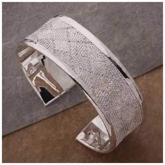 Josephine Bangle Bracelet a Woven Mesh in High Silver Polish