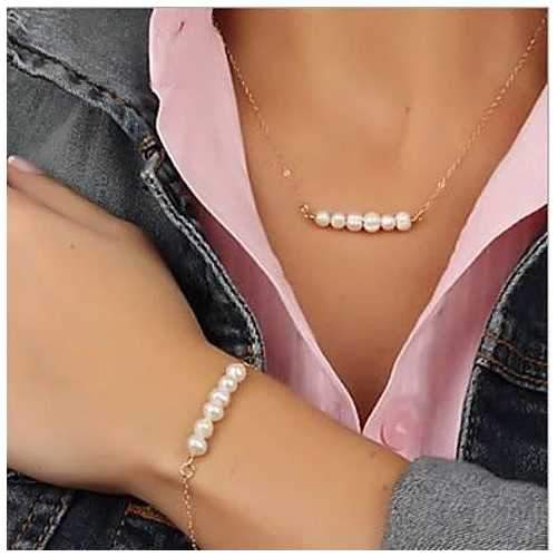 Miss Lovely Pearls Bar Necklace And Bracelet Set