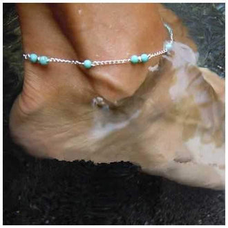 Mermaid Anklet Turquoise Beads On Silver Chain