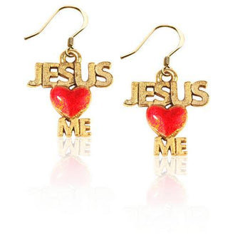 Jesus Loves Me Charm Earrings in Gold
