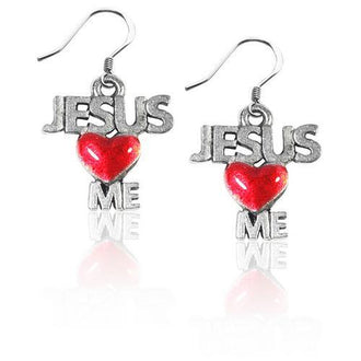 Jesus Loves Me Charm Earrings in Silver