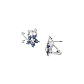 Blue Sapphire and Diamond Earrings : 14K White Gold - 2.50 CT TGW