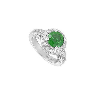 Emerald and Diamond Engagement Ring : 14K White Gold - 4.00 CT TGW