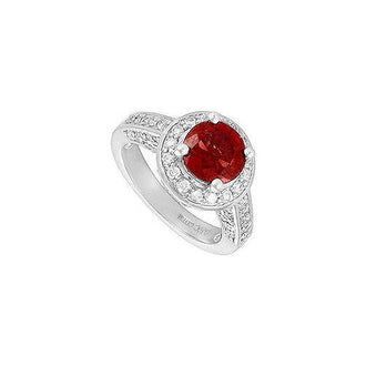 Ruby and Diamond Engagement Ring : 14K White Gold - 4.00 CT TGW