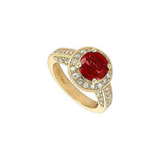 Ruby and Diamond Engagement Ring : 14K Yellow Gold - 4.00 CT TGW