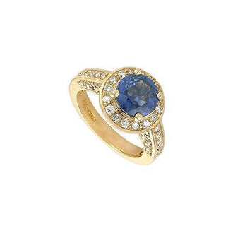 Blue Sapphire and Diamond Engagement Ring : 14K Yellow Gold - 4.00 CT TGW