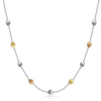 14k Yellow Gold and Sterling Silver Textured Pebbled Stationed Necklace, size 18''