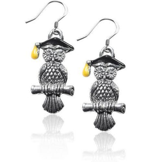 Owl Charm Earrings in Silver