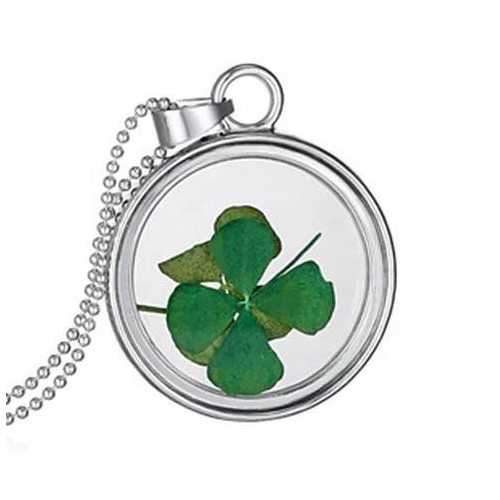 Lucky U Green Clover Leaf Glass Necklace