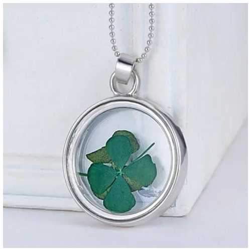 Lucky U Green Clover Leaf Glass Necklace