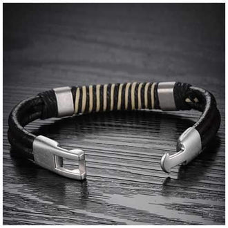 Retro Black & White Leather Bracelet