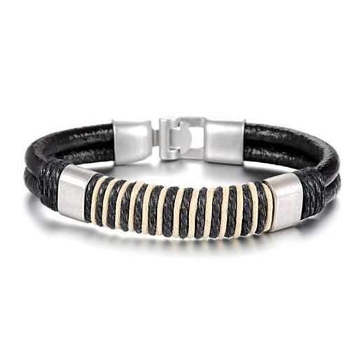 Retro Black & White Leather Bracelet