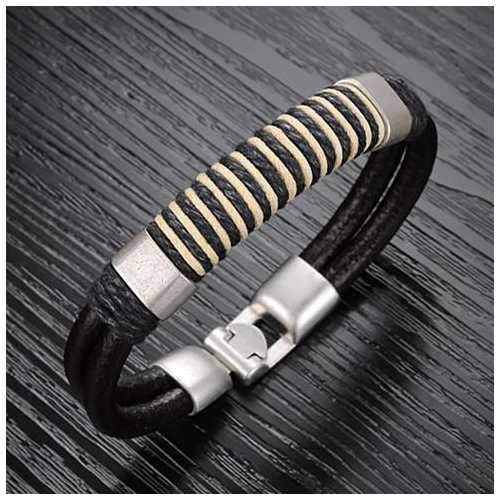 Retro Black & White Leather Bracelet