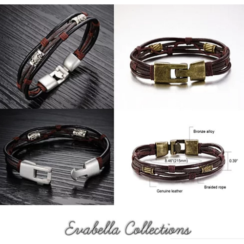 Gemini Twin Bracelets in Genuine Leather and Antique Metal Finish