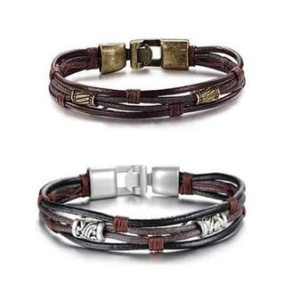 Gemini Twin Bracelets in Genuine Leather and Antique Metal Finish