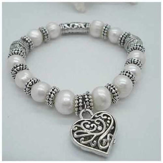 Charming Heart Pearl And Silver Bracelet