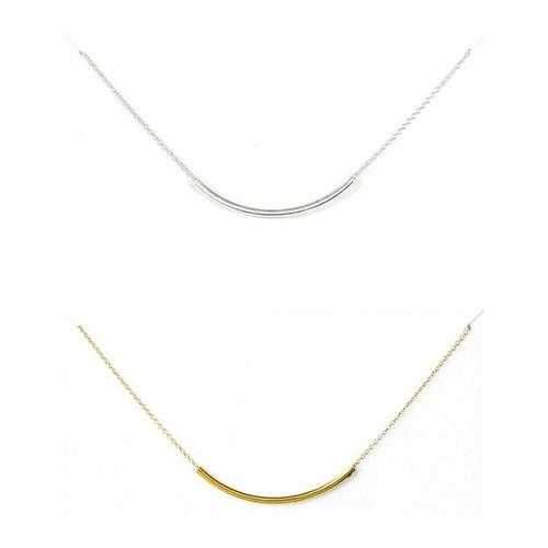 SWEET SMILE Curvy Bar Necklace In 18 Kt Gold Plating And 925 SS Plating