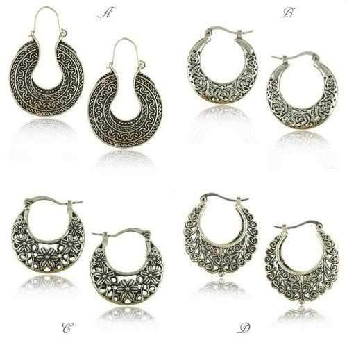 Silver Tribal look Filigree Hoop Earrings For World Traveller