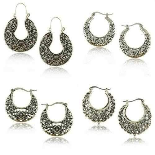 Silver Tribal look Filigree Hoop Earrings For World Traveller