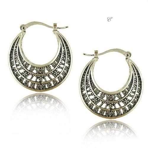 Silver Tribal look Filigree Hoop Earrings For World Traveller