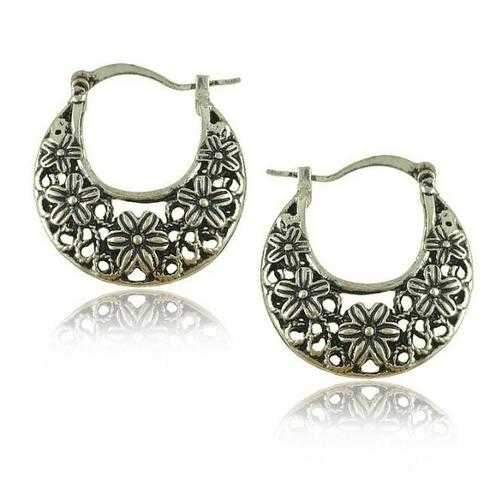 Silver Tribal look Filigree Hoop Earrings For World Traveller